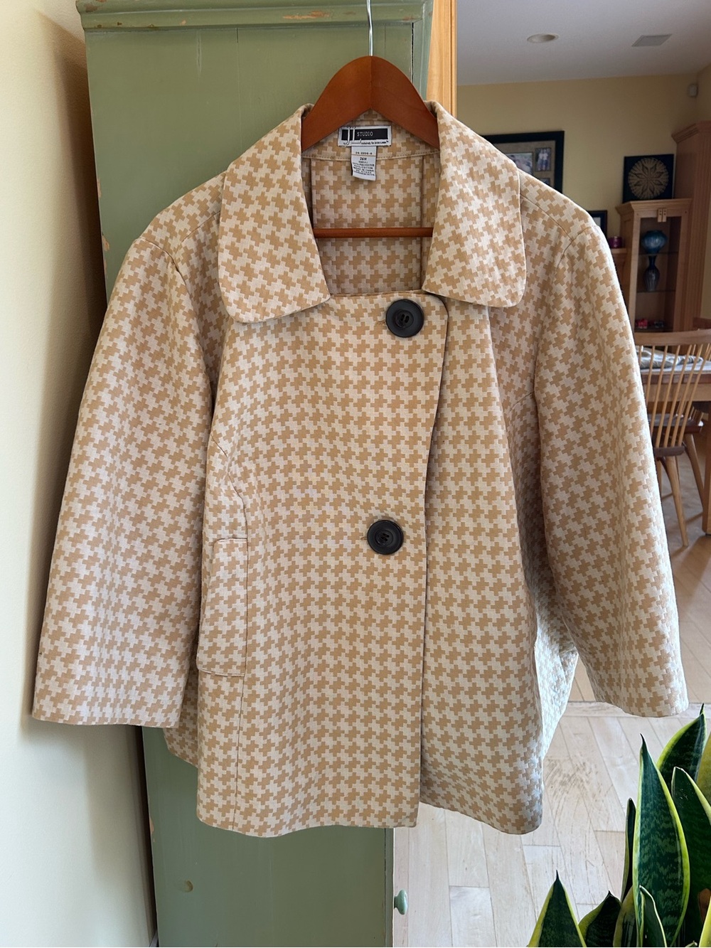 Jessica London Women’s Vintage Retro Swing Jacket Houndstooth Cream & Tan 26W